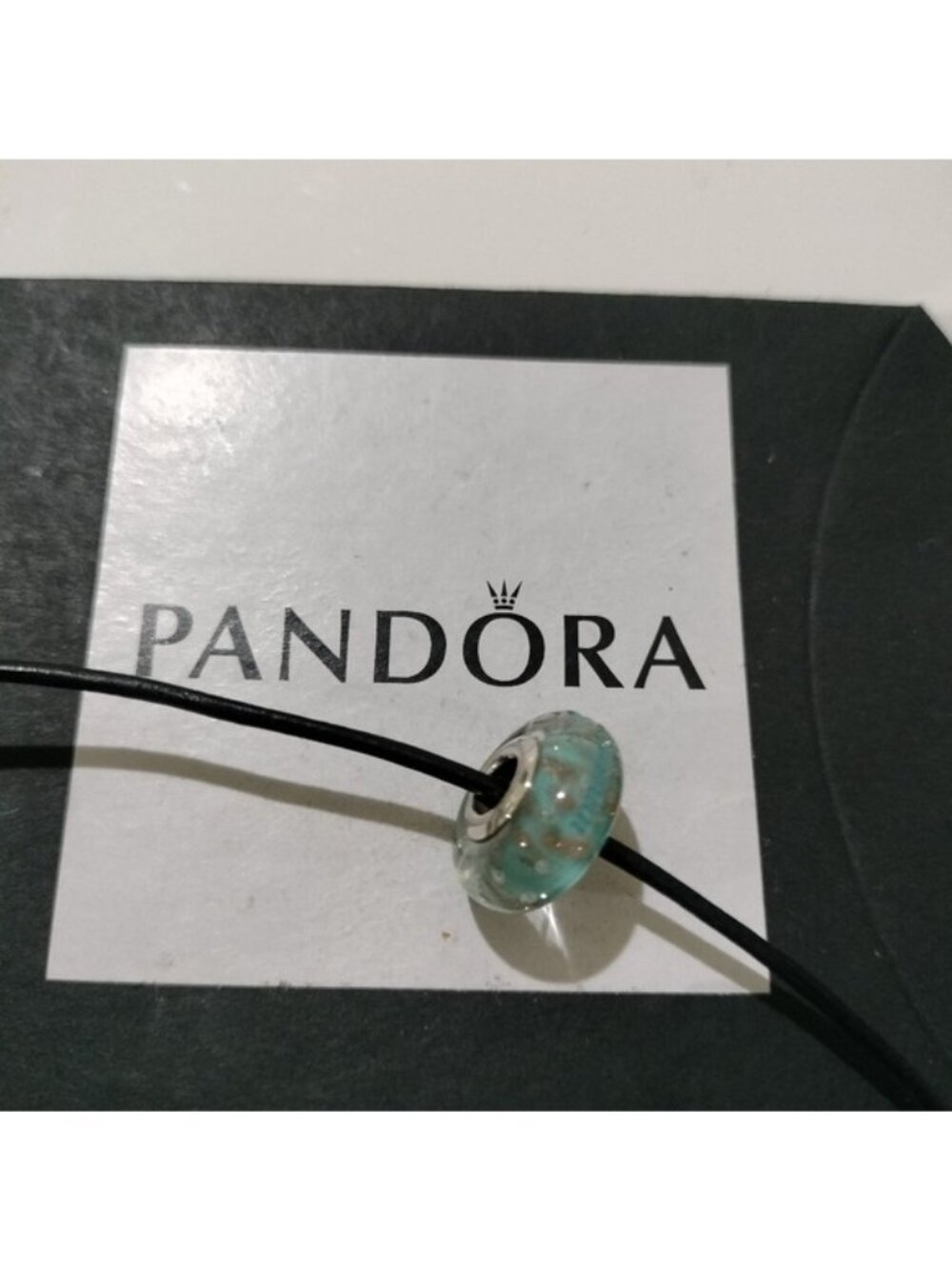 Pandora Ster Silver Mint Green Glitter Murano Engraved Cayman Charm - 791669
